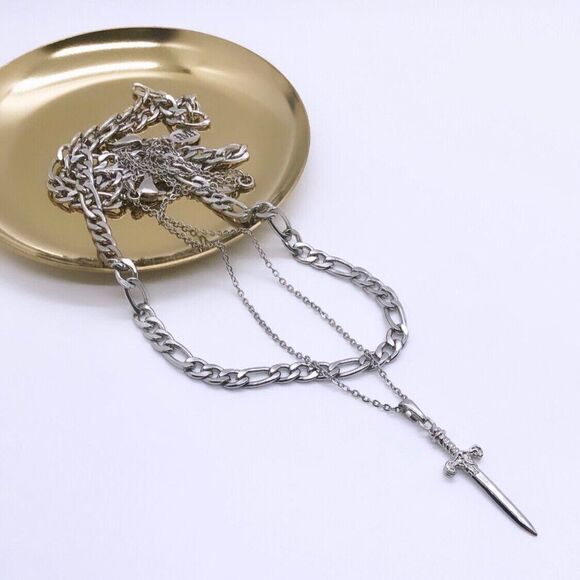 22" Stainless Steel 4mm Figaro Mask Chain Necklace - Picture 2 of 4